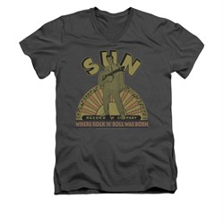 Elvis Presley Shirt Slim Fit V-Neck Logo Music Charcoal T-Shirt