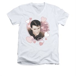Elvis Presley Shirt Slim Fit V-Neck Love Me Tender White T-Shirt