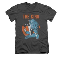 Elvis Presley Shirt Slim Fit V-Neck Mic In hand Charcoal T-Shirt