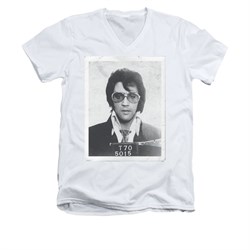 Elvis Presley Shirt Slim Fit V-Neck Mugshot White T-Shirt
