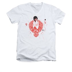 Elvis Presley Shirt Slim Fit V-Neck Red Pheonix White T-Shirt