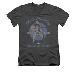 Elvis Presley Shirt Slim Fit V-Neck Rock & Roll Charcoal T-Shirt