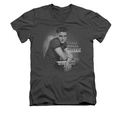 Elvis Presley Shirt Slim Fit V-Neck Trouble Charcoal T-Shirt
