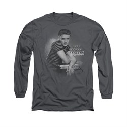 Elvis Presley Shirt Trouble Long Sleeve Charcoal Tee T-Shirt