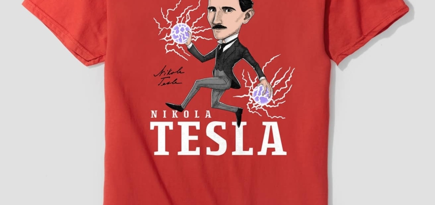 Tesla Retro Caricature Unisex 100% Cotton T-Shirt