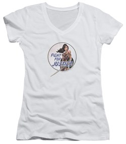 Wonder Woman Movie Juniors V Neck Shirt Fight For Justice White T-Shirt