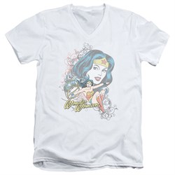Wonder Woman Slim Fit V-Neck Shirt Scroll White T-Shirt